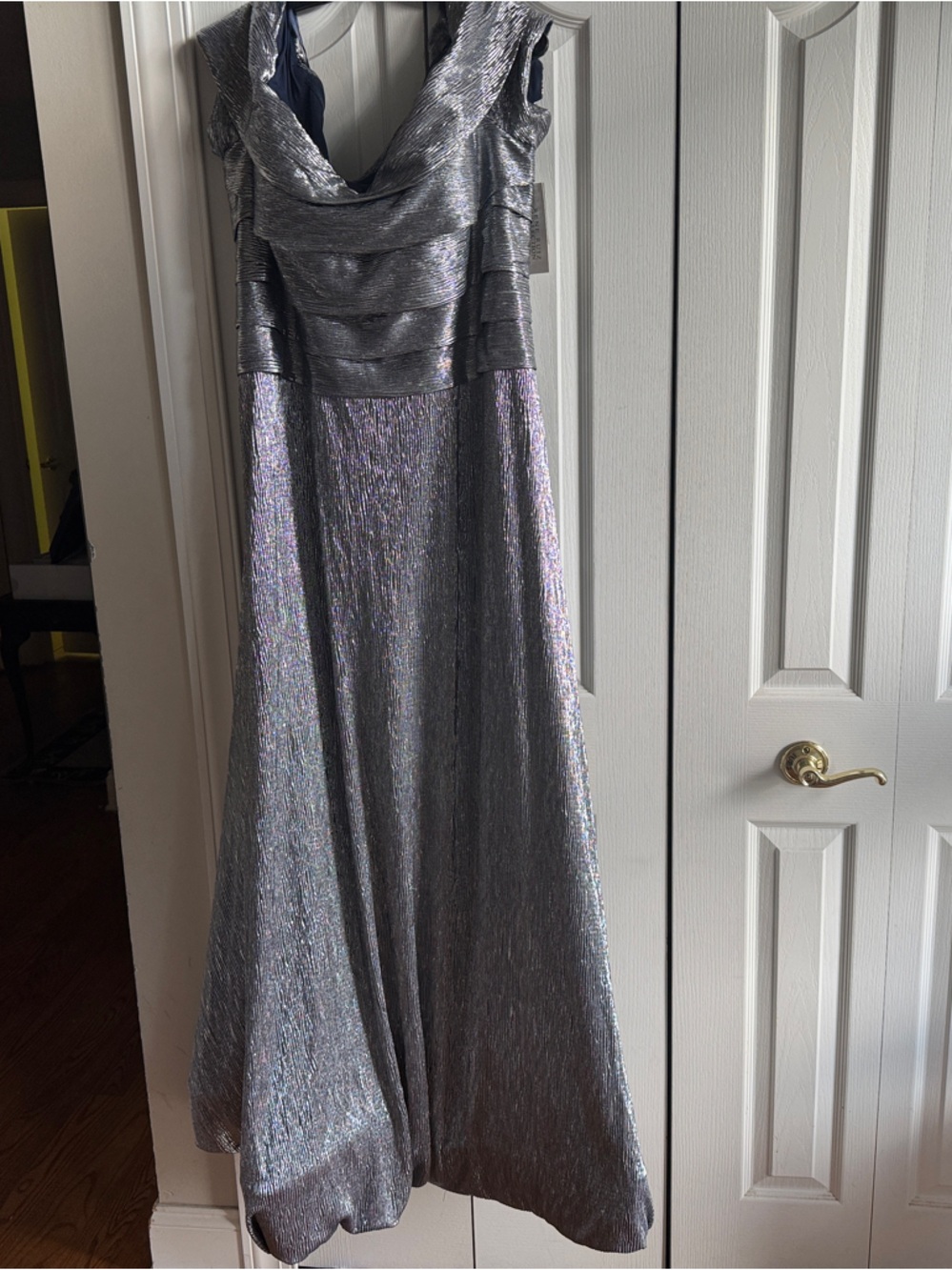 Rene Ruiz Silver Metallic Maxi Dress